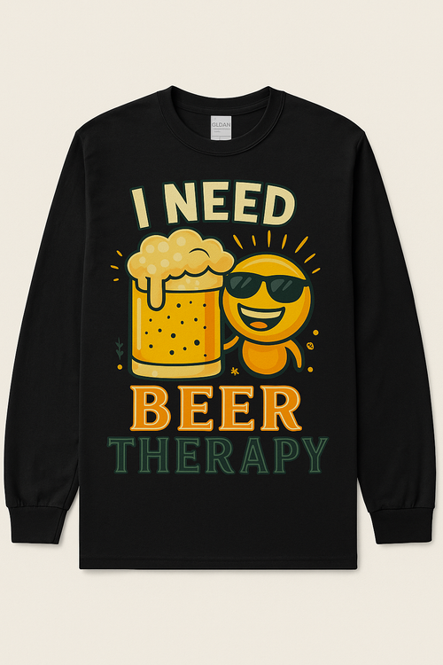 I Need Beer Therapy - Gildan Black Heavy Cotton Long Sleeve T-Shirt