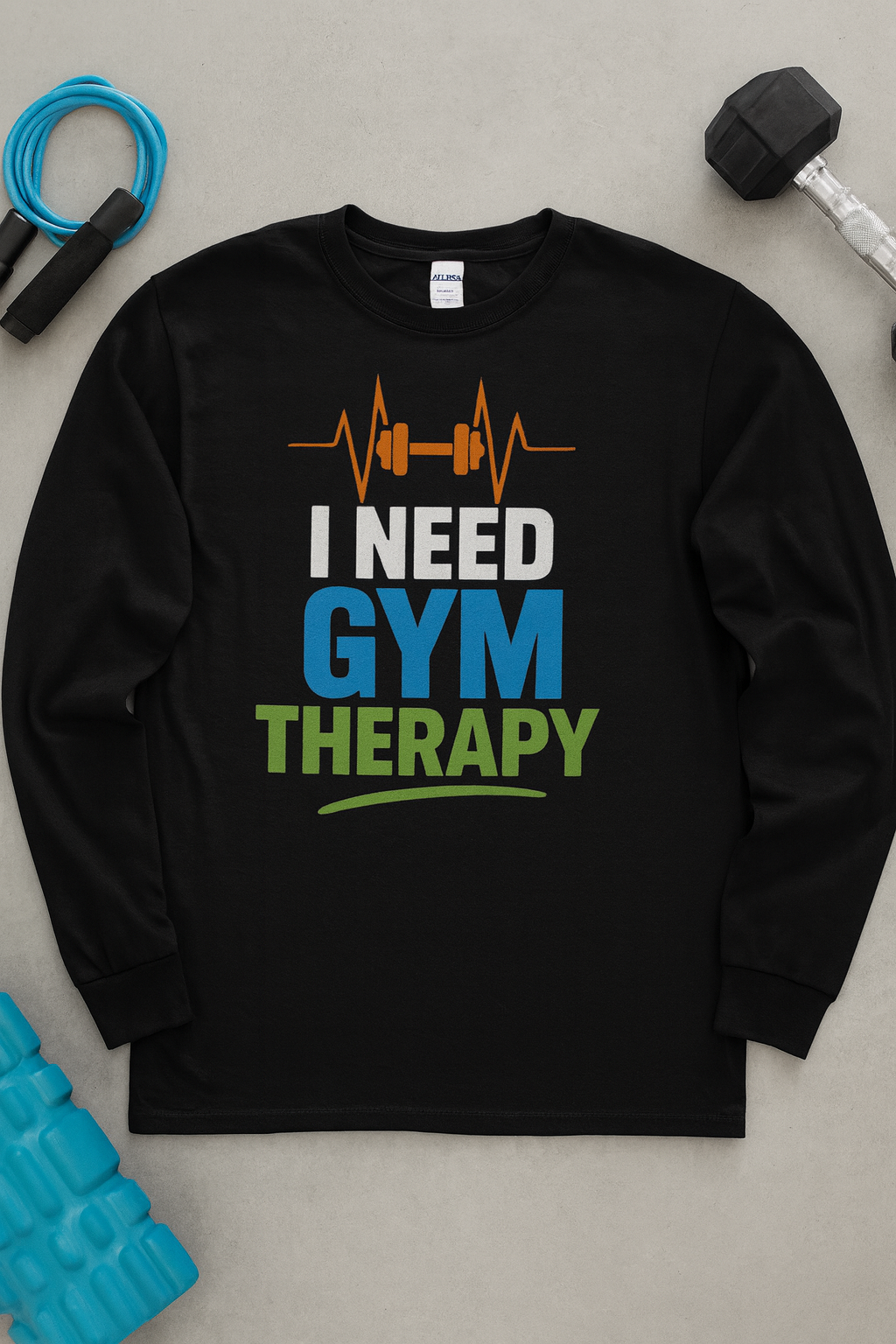 I Need Gym Therapy - Gildan Black Heavy Cotton Long Sleeve T-Shirt
