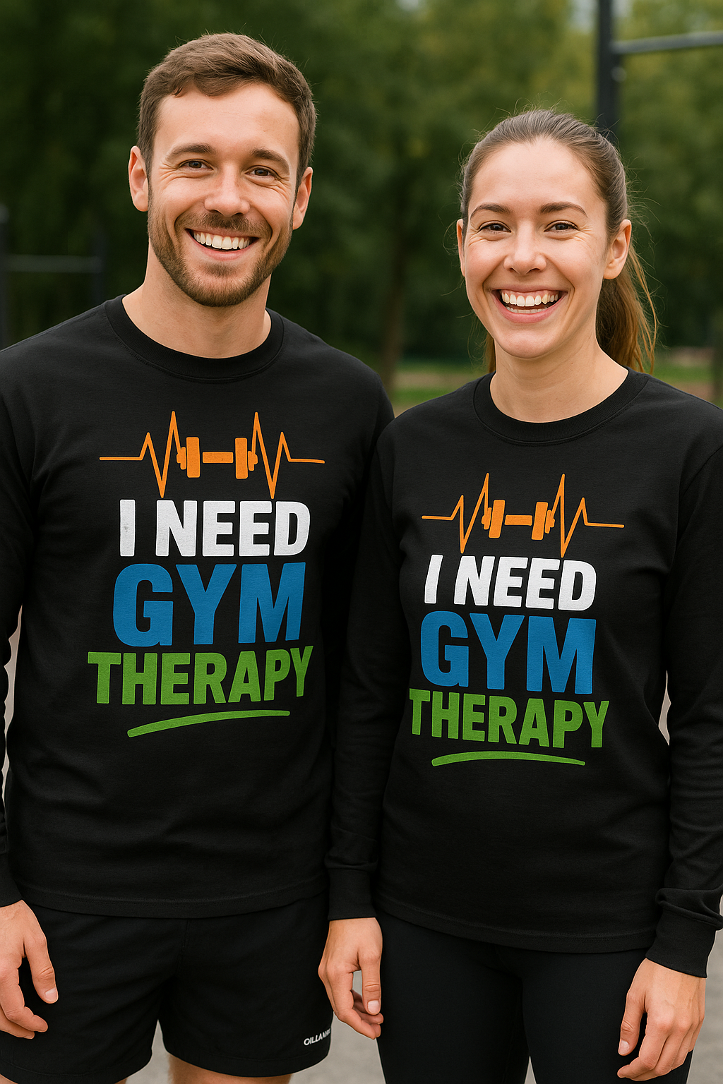 I Need Gym Therapy - Gildan Black Heavy Cotton Long Sleeve T-Shirt