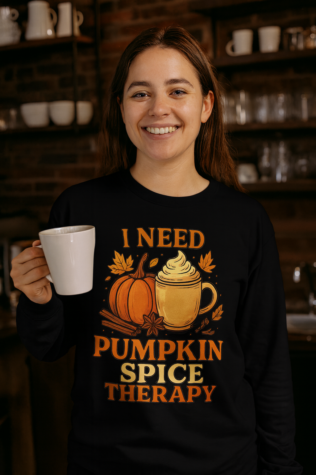 I Need Pumpkin Spice Therapy - Gildan Black Heavy Cotton Long Sleeve T-Shirt